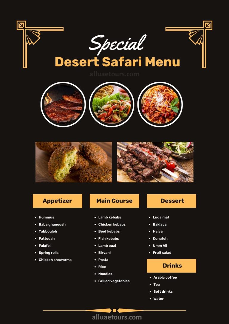 Desert Safari Menu - Appetizer, Main Course and Desserts